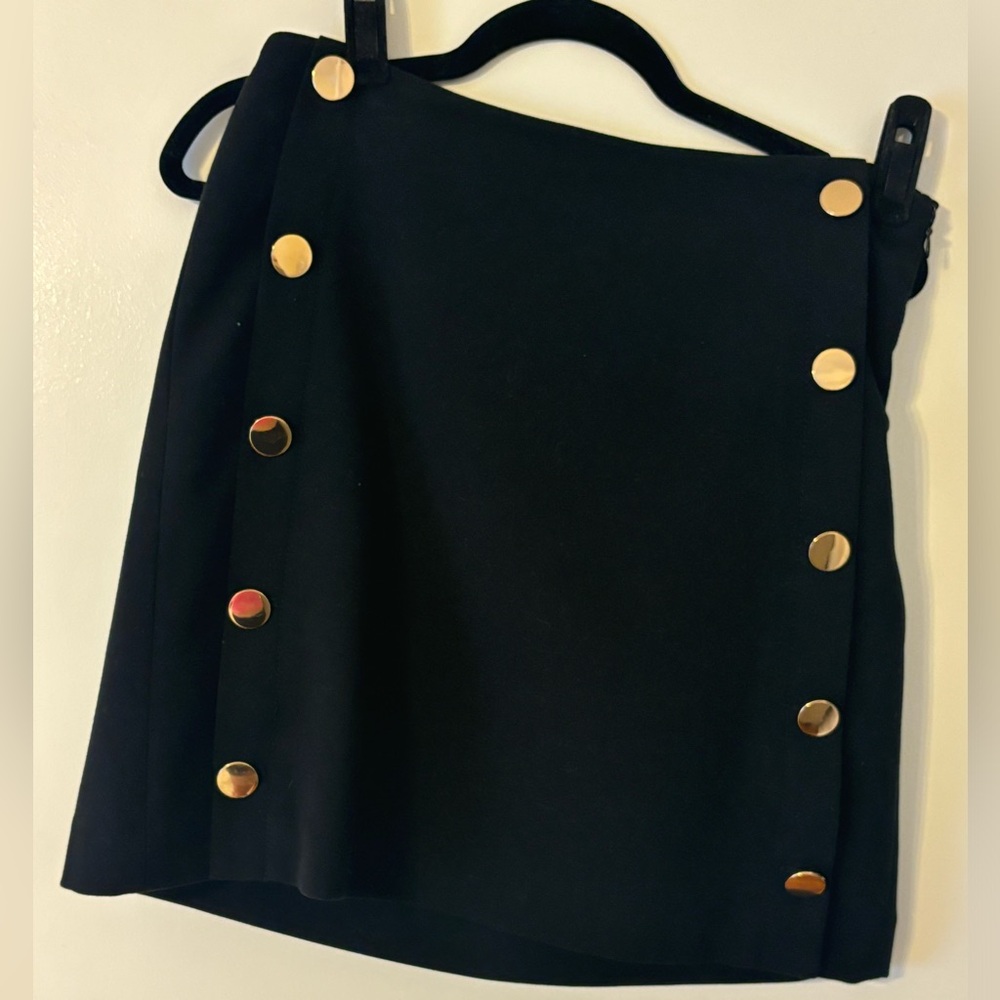 LOFT Black A-Line Skirt with Gold Buttons